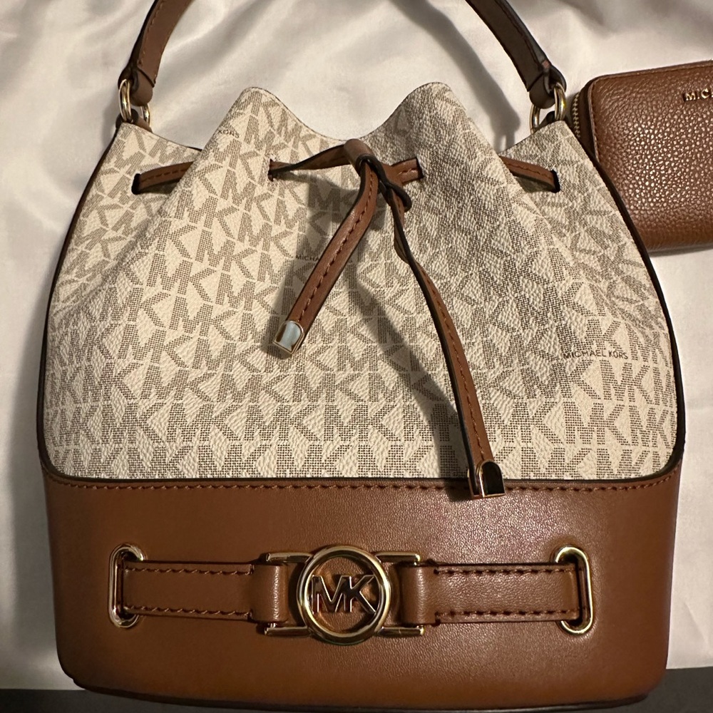 Michael Kors Brown and Cream Shoulder Bag with Monogram